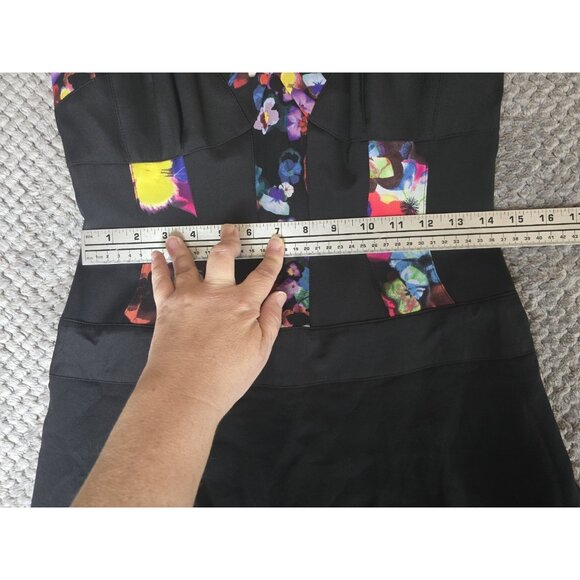 Karen Millen Black Floral Corset Tiered Mini Dress UK 12 US 8 Strapless Silk - Picture 6 of 9